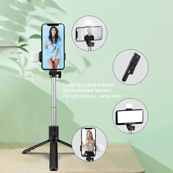 4-in-1 Wireless Selfie Stick Tripod Wireless + Bluetooth shutter & LED Light - Image 3