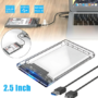 USB 3.0 Transparent Portable Case – Clear 2.5" SATA HDD/SSD Enclosure, Tool-Free Design